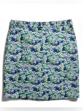 Talbots Skirt Coastal Preppy Blue Green Botanical Floral Print Resort Size 10